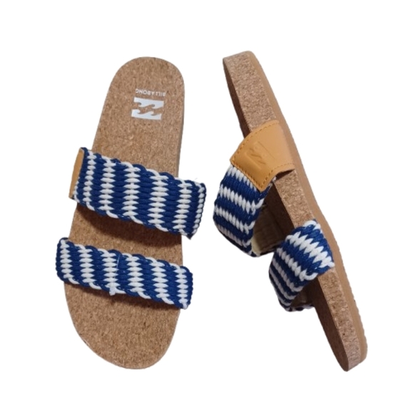 Billabong Blue and White Striped Sandals Open Toe Slides Women's Size 8 - Picture 1 of 7